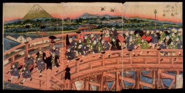  Tiempo Arte - Pasatiempos infantiles una procesión sobre el puente Nihon 1820 Keisai Eisen Ukiyoye